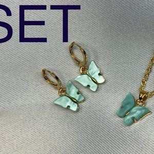 Turquoise Butterfly Choker/Chain & Earring Set NEW